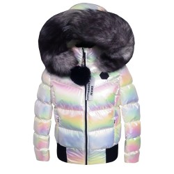 Дамско яке с естествен пух, City Angels Jeans, Бял лак Хамелеон, 6876